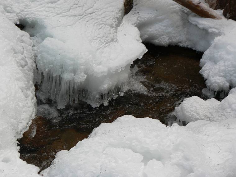 Feb. 18, 2006 - Off Rt. 49 in the White Mountains, New Hampshire.<br />Ice on Smarts Brook as seen from trail on NE side of the brook.