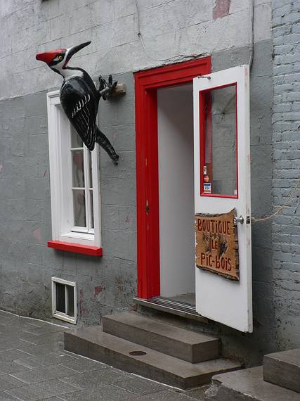 April 16, 2006 - Quebec City, Quebec, Canada.<br />Boutique le Pic-Bois (Wood Pecker) on Rue du Petit-Champlain.