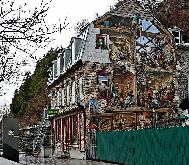 April 16, 2006 - Quebec City, Quebec, Canada.<br />Mural at end of Rue du Petit-Champlain.