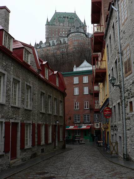 April 16, 2006 - Quebec City, Quebec, Canada.<br />Chateau Frontenac and street in lower city.