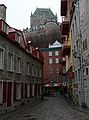April 16, 2006 - Quebec City, Quebec, Canada.<br />Chateau Frontenac and street in lower city.