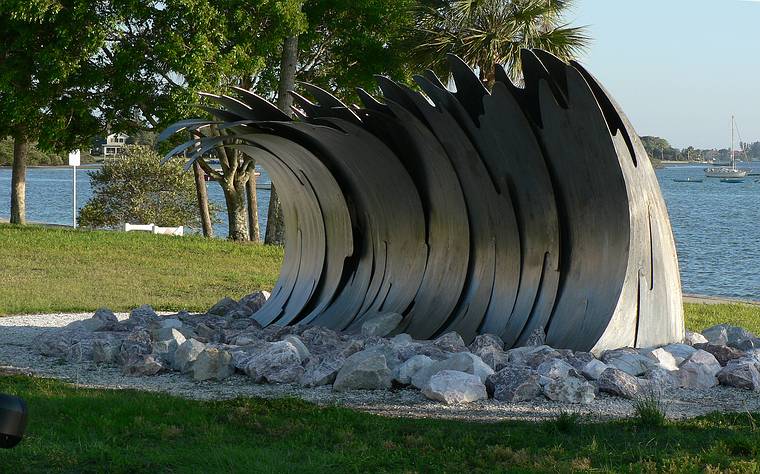 May 28, 2006 - Sarasota, Florida.<br />Sculpture along the waterfront.<br />Malcolm Robertson, "Wave", 2005, $100,000, stainless steel, 10d x 15h x 4w.