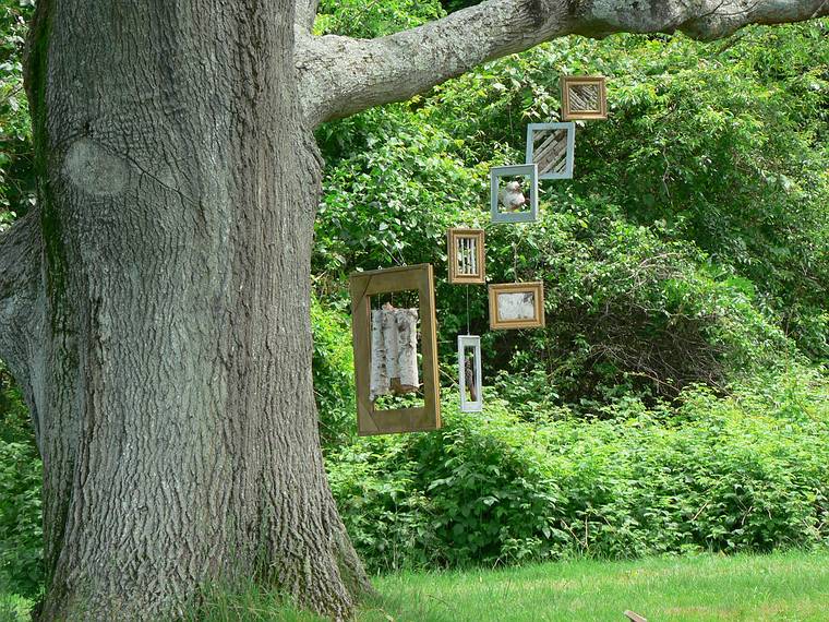 June 12, 2006 - Maudlay State Park, Newburyport, Massachusetts.<br />Outdoor Sculpture - Movement.<br />Kristina Currier, "The Fertility Wall", wood, wire, natural objects, frames.