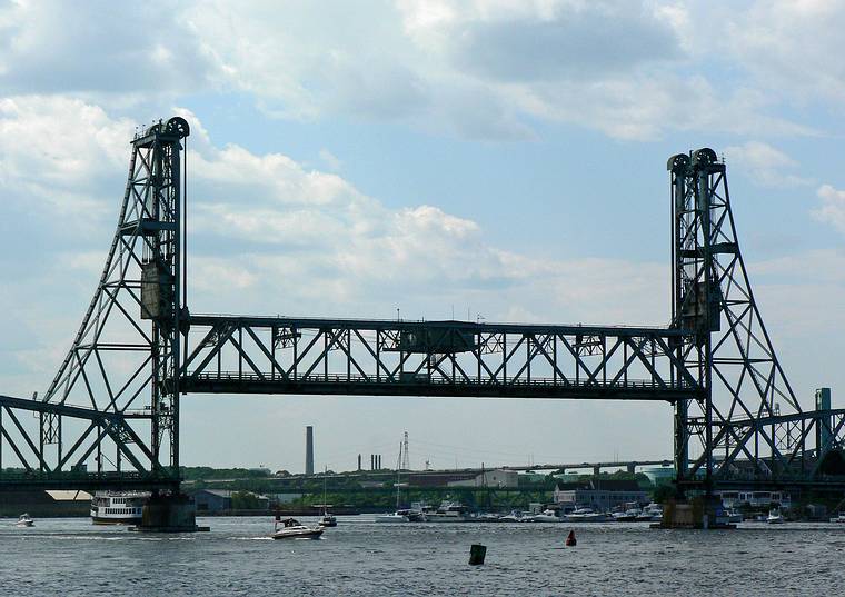 June 16, 2006 - Four Tree Island, Portsmouth, New Hampshire.<br />Route US-1 bridge over Piacataqua River in its up position to let tall ships go under it.