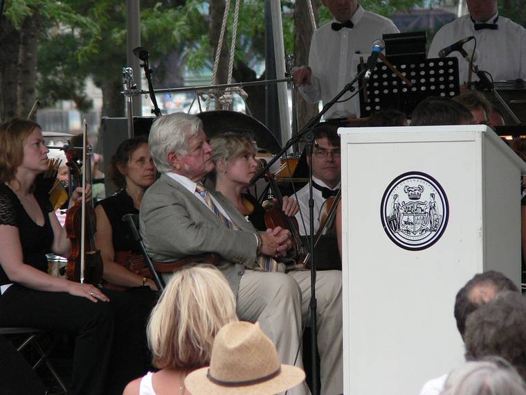 July 29, 2006 - Newburyport, Massachusetts.<br />Yankee Homecoming Opening Day performance by Symphony by the Sea.<br />Ted Kennedy waiting to narrate in the performance of Copland's Lincoln Portrait.
