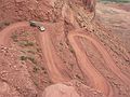 August 12, 2006 - Mineral Bottom, Green River (the river, not the town), Utah.<br />We had to walk down the switchbacks while the van carried our equipment and canoes.<br />If it had rained, we would not have been able to descend this road.