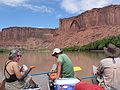 August 12, 2006 - Day 1 on the Green River, Utah.<br />All three canoes now drifting with Joyce, Sati, and Brad in the front seats.