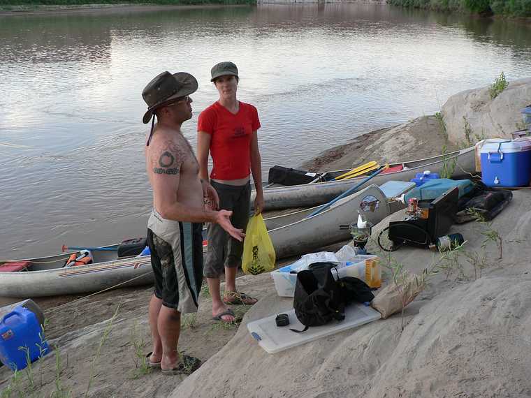 August 12, 2006 - Day 1 on the Green River, Utah.<br />Brad and Heather in the kitchen.