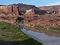 August 13, 2006 - Day 2 on the Green River, Utah.<br />A walk around the base of Turks Head.<br />View of the river from above our campsite.