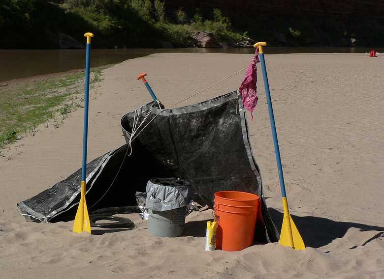 August 14, 2006 - Day 3 on the Green River, Utah.<br />The toilet setup for this campsite.
