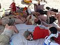 August 14, 2006 - Day 3 on the Green River, Utah.<br />Joyce, Sati, Brad, and Heather listening to Melody read from Edward Abbey's "Desert Solitair".