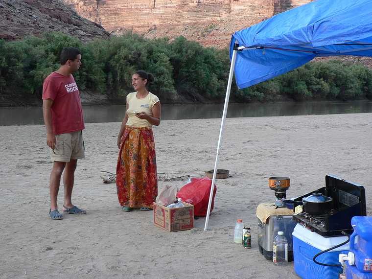 August 15, 2006 - Day 4 on the Green River, Utah.<br />Sati and Melody at breakfast.