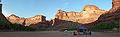 August 15, 2006 - Day 4 on the Green River, Utah.<br />A panorama of our campsite early in the morning.<br />(Scroll left and right to see the whole thing.)