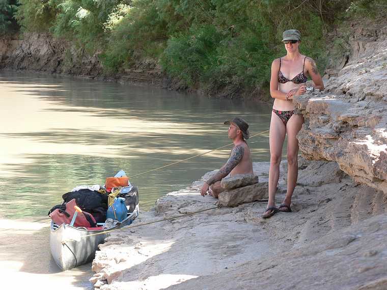 August 15, 2006 - Day 4 on the Green River, Utah.<br />Brad and Heather at another jump in the river spot.