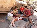 August 15, 2006 - Day 4 on the Green River, Utah.<br />Joyce, Melody, Heather, Sati, and Brad at lunch.<br />This is as far as we got into the Water Canyon, as it was very hot.