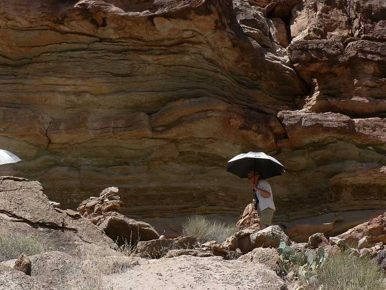 August 15, 2006 - Day 4 on the Green River, Utah.<br />Joyce looking at some manmade walls in Water Canyon.