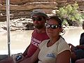 August 16, 2006 - Day 5, now on the Colorado River, Utah.<br />Sati and Melody on the boat.