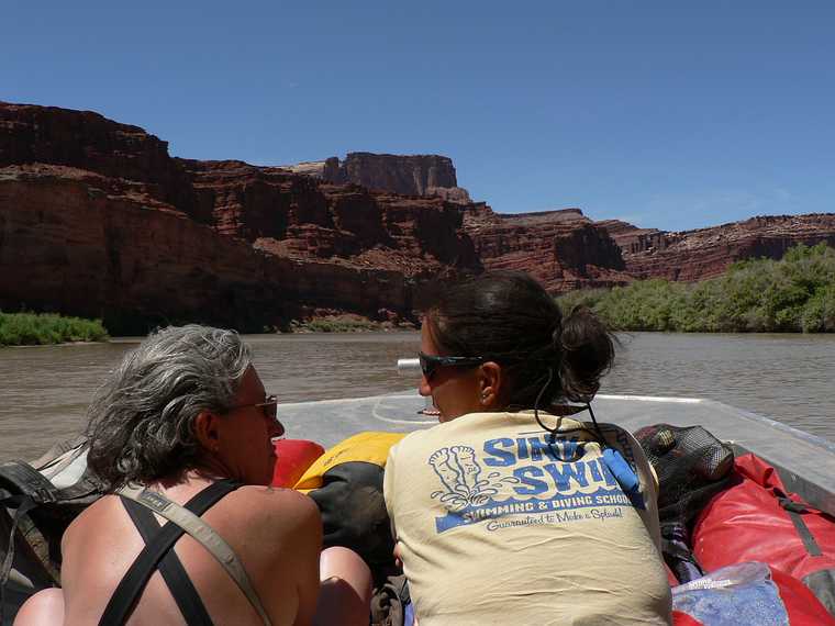 August 16, 2006 - Day 5, now on the Colorado River, Utah.<br />Joyce and Melody.