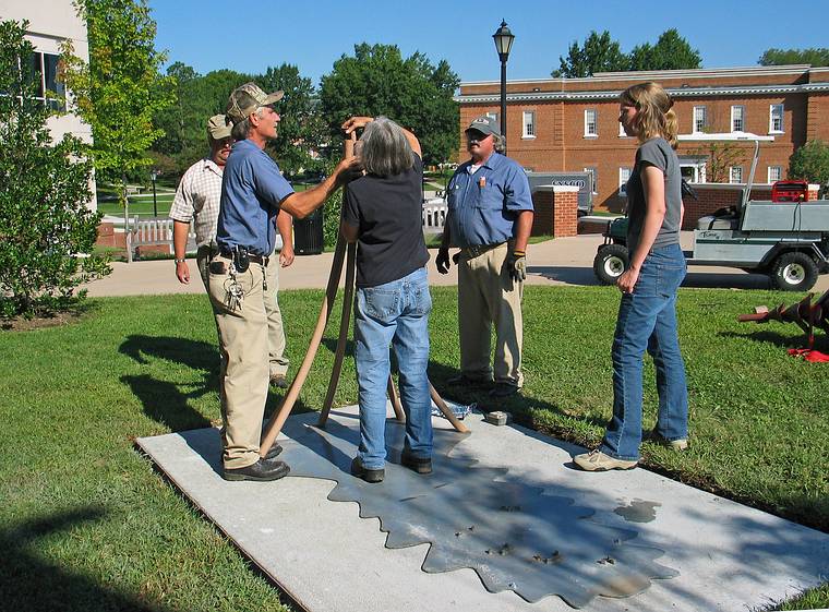 Sept. 20, 2006 - Longwood University, Farmville, Virginia.<br />Installation and priming of Joyce's "Strobus".<br />Joyce, Laura Mellusi, and part of the installation crew.