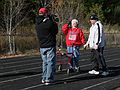 October 22, 2006 - High School Track off Highland St., Amesbury, Massachusetts.<br />Walker race produced and filmed by our friend and neighbor Ron Jones.<br />Ron, the winner, and the runner with whom I tagled and who ended up in the ditch with me.