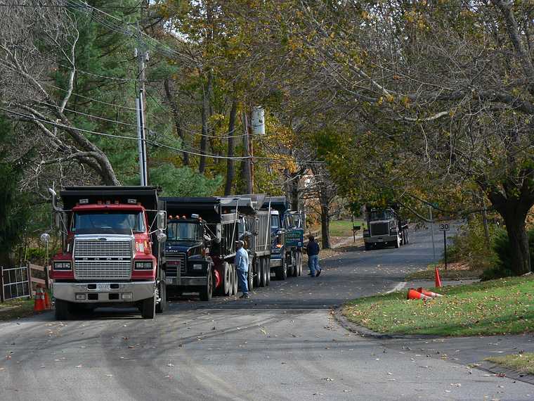 October 25, 2006 - Merrimac, Massachusetts.<br />Halloween decorations in the neighborhood<br />and Church Street is being repaved.