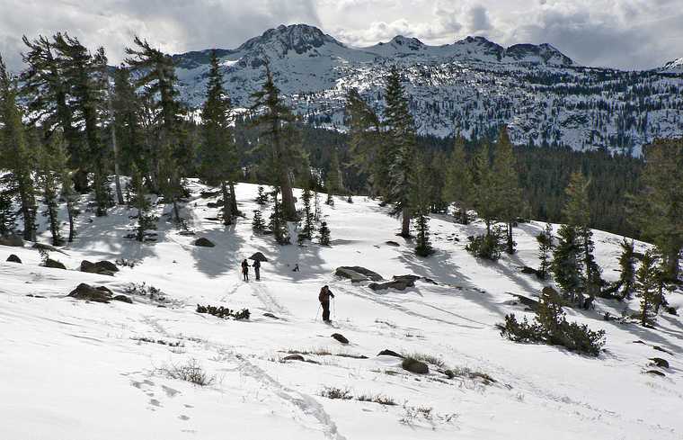 Dec. 31, 2006 - Hike along trail from California-88 to Red Lake Peak (10,063 ft, 3,067 m).<br />Joyce, Melody, and Sati leading the way.