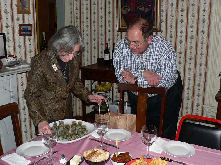 April 13, 2007 - Tewksbury, Massachusetts.<br />At Paul and Norma's to see Melody.<br />Joyce showing her shrimp wrap to Dominic.