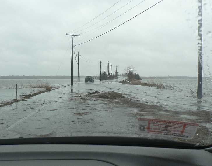 April 17, 2007 - Plum Island, Massachusetts.<br />The Plum Island Turnpike flooded by extra high tide due to a Nor'easter and a new moon.