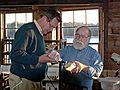 May 2, 2007 - Amesbury, Massachusetts.<br />Model boat building class at Lowell's Boat Shop.<br />Hans and our instructor Paul.