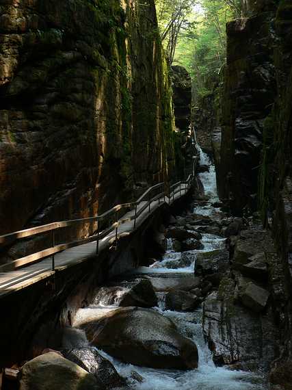 May 25, 2007 - The Flume, Franconia Notch, New Hampshire.<br />In the gorge. The wall rise up to 90 feet and vary in width from 12 to 20 feet.