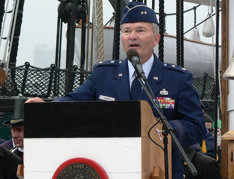 June 9, 2007 - Boston Harbor, Massachusetts.<br />USS Constitution turnaround trip to Castle Island.<br />Air Force Major General Arthur J. Rooney was the main speaker.