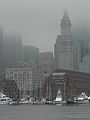 June 9, 2007 - Boston Harbor, Massachusetts.<br />USS Constitution turnaround trip to Castle Island.<br />Boston waterfront with Custom Tower, now a condominium complex.