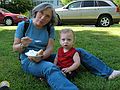 June 16, 2007 - Merrimac, Massachusetts.<br />Strawberry Festival.<br />Joyce and Matthew enjoying their strawberry shortcake.