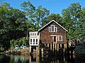 July 3, 2007 - Maudslay State Park, Newburyport, Massachusetts.<br />The Curzon's Mill building is being raised. I guess the owners got tired<br />of having their house flooded every few years. (See 20050330_001b.)