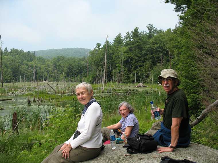 July 10, 2007 - Pawtuckaway State Park, Nottingham, New Hampshire.<br />Baiba, Joyce, and Ronnie at our lunch stop along Boulder Trail.