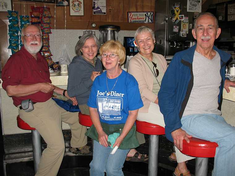 July 14, 2007 - Lee, Massachusetts.<br />In Joe's Diner, made famous by Norman Rockwell's painting, "The Runaway."<br />Egils, Joyce, waitress, Baiba, and Ronnie.