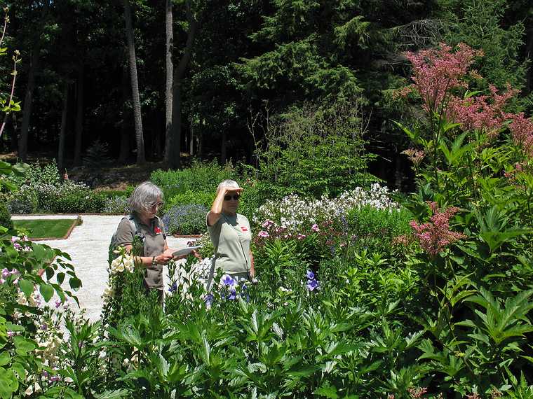 July 14, 2007 - At Edith Wharton's The Mount, Lenox, Massachusetts.<br />Joyce and Baiba admiring the flowers.