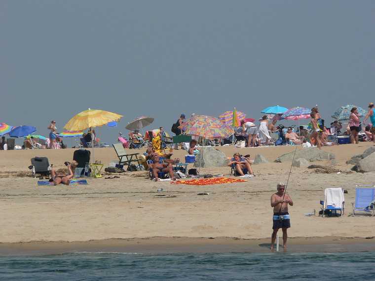 August 3, 2007 - Salisbury State Reservation, Massachusetts.<br />Sailing on John and Nancy's boat.<br />Beachgoers and fishermen along the North shore of the Merrimack River.