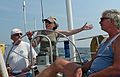 August 3, 2007 - On the Atlantic off the coast of Massachusetts.<br />Sailing on John and Nancy's boat.<br />Ray, Joyce, who takes a more casual approach to steering, and John.