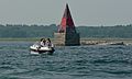 August 3, 2007 - <br />Sailing on John and Nancy's boat.<br />Ben Butler's Toothpick on the North shore of the Merrimack River (42 49 14 N, 070 49 37 W).
