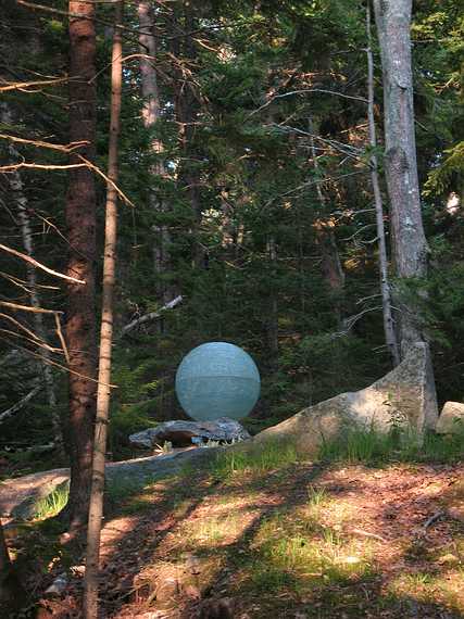 August 4, 2007 - Coastal Maine Botanical Gardens, Boothbay, Maine.<br />Opening reception for Where Nature and Culture Meet - Art in the Garden.<br />Henry Richardson: "Chiseled Orb".