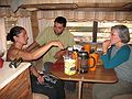 August 12, 2007 - Princess Camp Ground, Sequoia National Forest, California.<br />Melody describing a canyoneerng descent to Sati and Joyce<br />in their trailer, Berley,  their home for the summer.