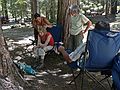 August 12, 2007 - Princess Camp Ground, Sequoia National Forest, California.<br />Melody braiding Furry's hair while Joyce and Sati watch.