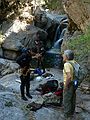 August 12, 2007 - On the Marble Fork of Kaweah River, Sequoia National Park, California.<br />Melody and Sati donning their gear while Joyce watches (and worries?).