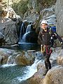 August 12, 2007 - On the Marble Fork of Kaweah River, Sequoia National Park, California.<br />Sati, fully geared, posing for the photo.