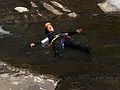 August 15, 2007 - Sequoia National Forest, California.<br />At the canyoneering trip start on Ten Mile Creek.<br />Melody cooling off while waiting for the last to get ready.