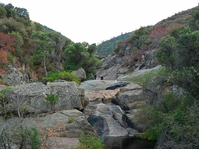 August 15, 2007 - Ten Mile Creek above CA-180, Sequoia National Forest, California.<br />We scrambled to the end of the group's canyon and got in touch with them via talkabouts.<br />Melody and Sati were the first ones to appear.