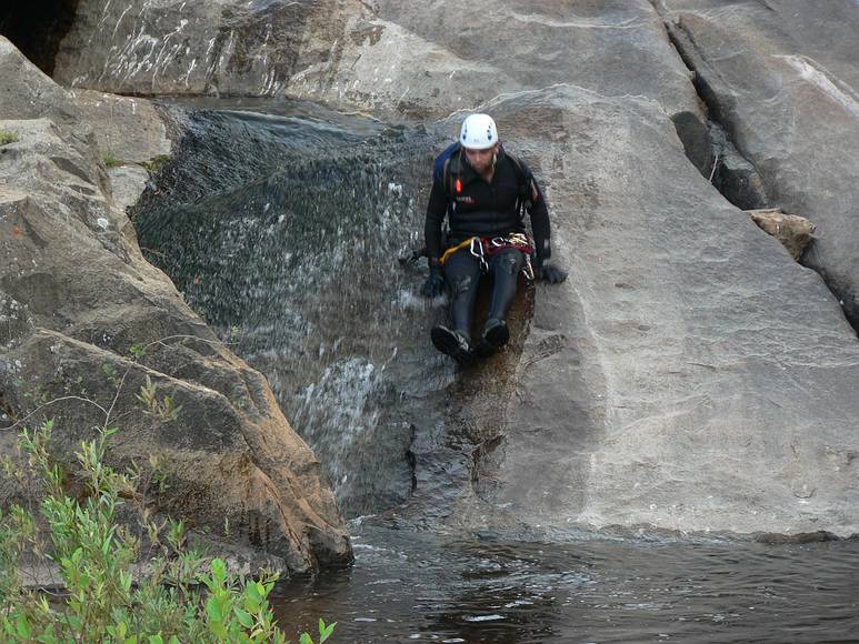 August 15, 2007 - Ten Mile Creek above CA-180, Sequoia National Forest, California.<br />Once more, Sati sliding.