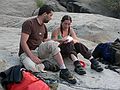 August 15, 2007 - Ten Mile Creek above CA-180, Sequoia National Forest, California.<br />Sati and Melody recording the details of the day.