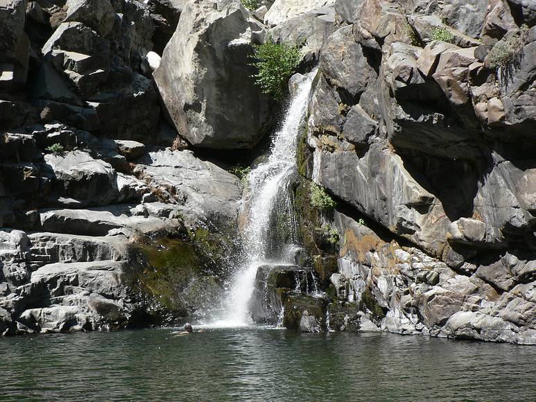 August 17, 2007 - At Marble Falls, Sequoia National Park, California.<br />Joyce swimming at the foot of the falls.